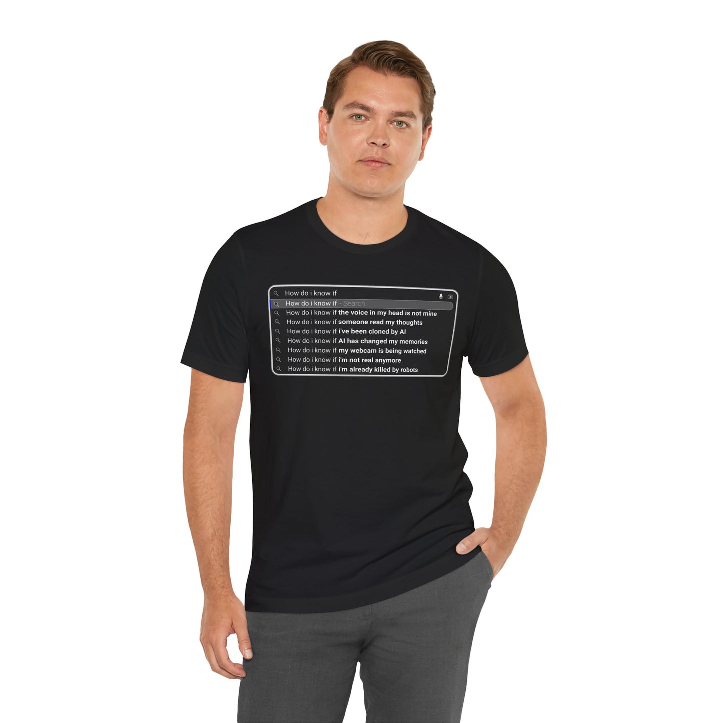 AI Conspiracy Search Bar T-Shirt – Creepy Thought-Control Design for Tech-Savvy Rebels