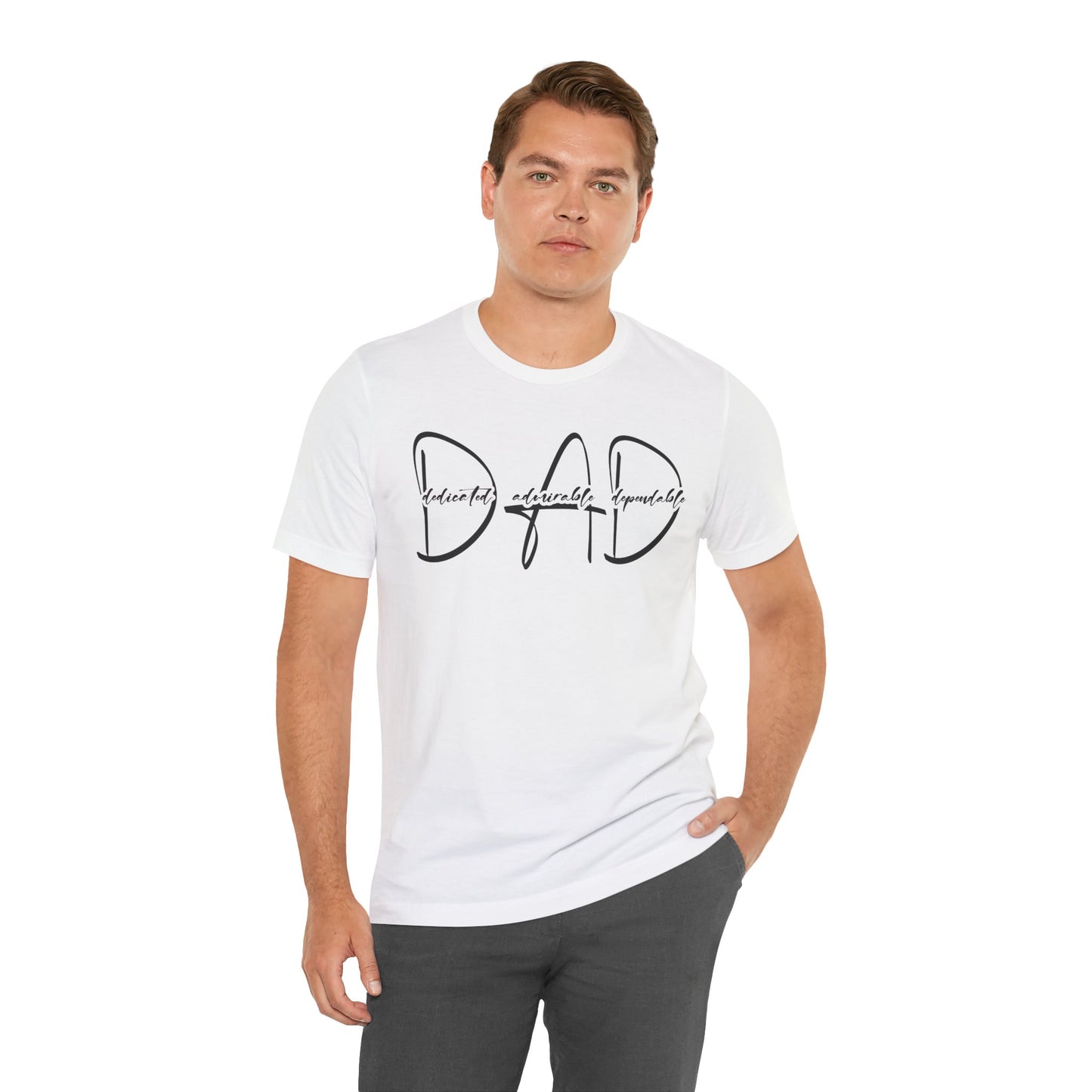 Dad Definition Dedicated, Admirable, Dependable Unisex Jersey Short Sleeve Tee, Father's Day Gift, Basic Tee for Dad, Casual T-Shirt for Parents, Gift for New Dads